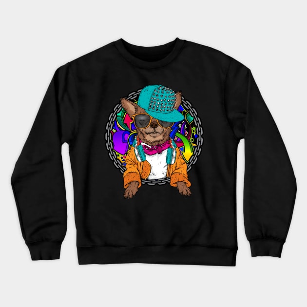 Street Dog Chihuahua Graffiti with Chain Dog lovers Crewneck Sweatshirt by letnothingstopyou